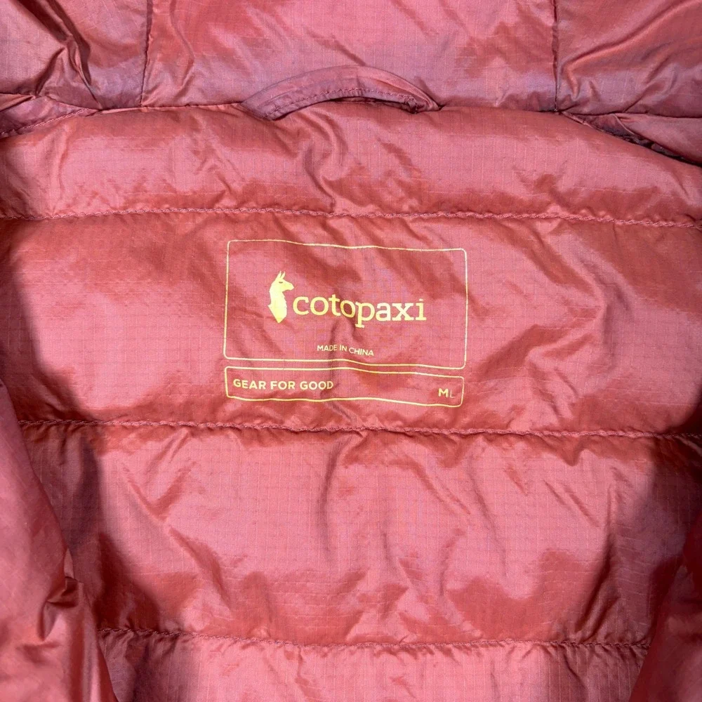 Cotopaxi Fuego Hooded Down Jacket Men Large Blue Orange Yellow Puffer Coat
